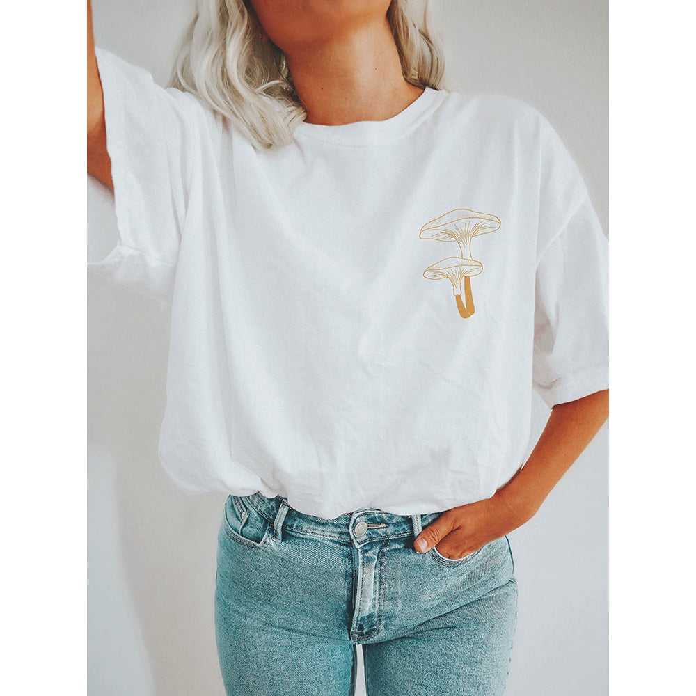 Camiseta Básica Unissex Com Estampa Planta Cogumelo
