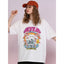 Camiseta Básica Feminina Com Estampa Esqueleto Cogumelos E Arco-Íris