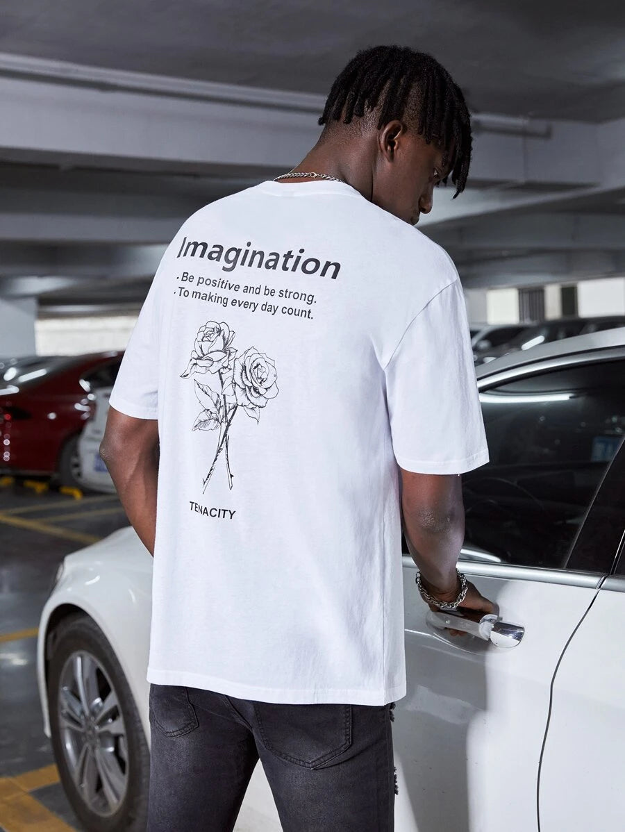 camiseta masculina com estampa rosa imagination
