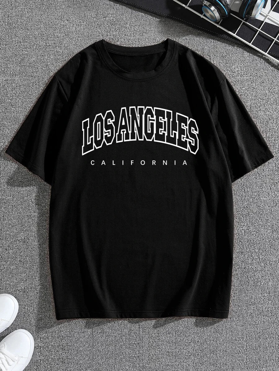 Camiseta Básica Masculina Los Angeles Califórnia Preto