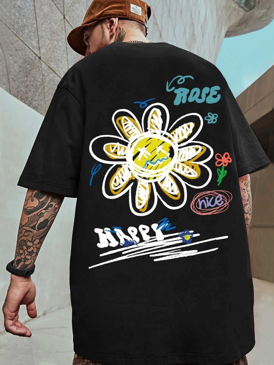 Camiseta Masculina Street Rose Flower Flor costas - preto