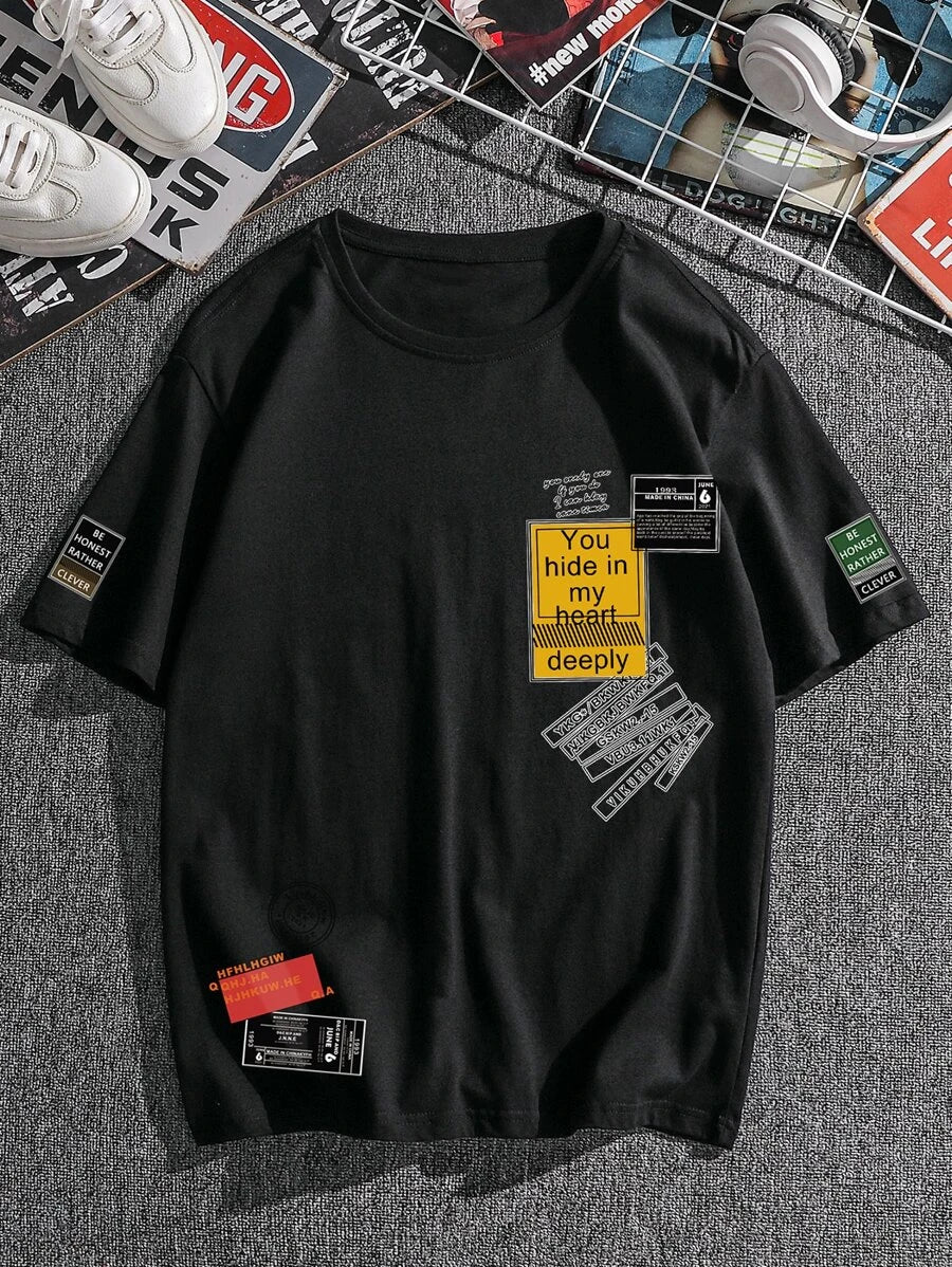 Camiseta masculina com estampa Frases placas