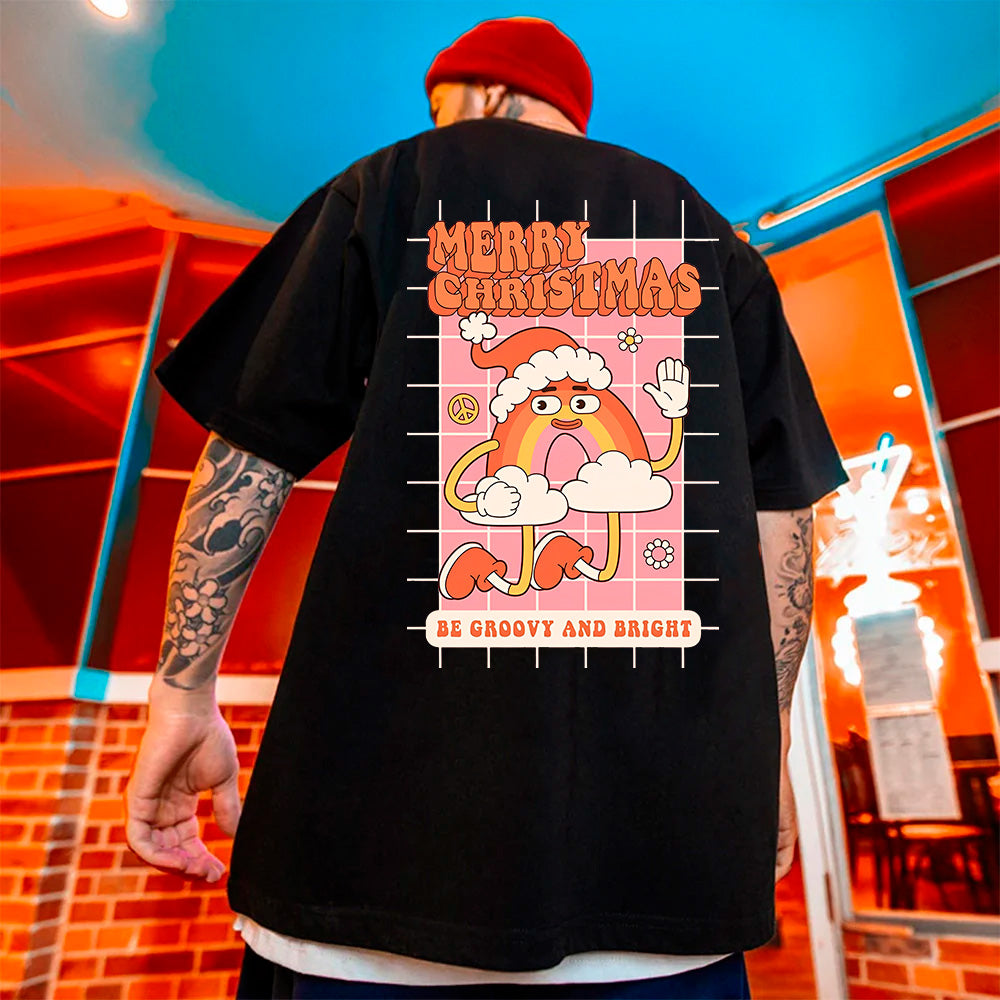 Camiseta Básica Unissex Com Estampa Arco Iris Feliz NAtal
