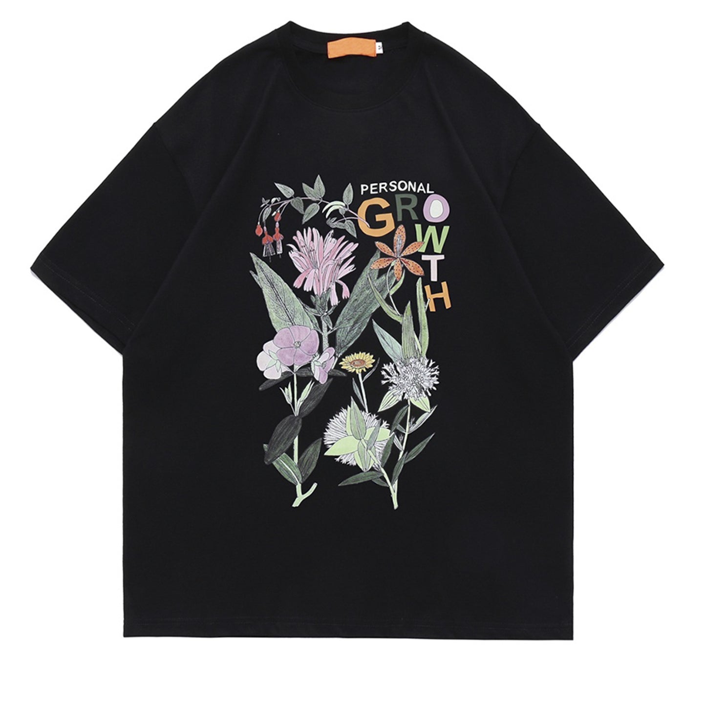 Camiseta Básica Unissex Personal Growth Flowers - preto