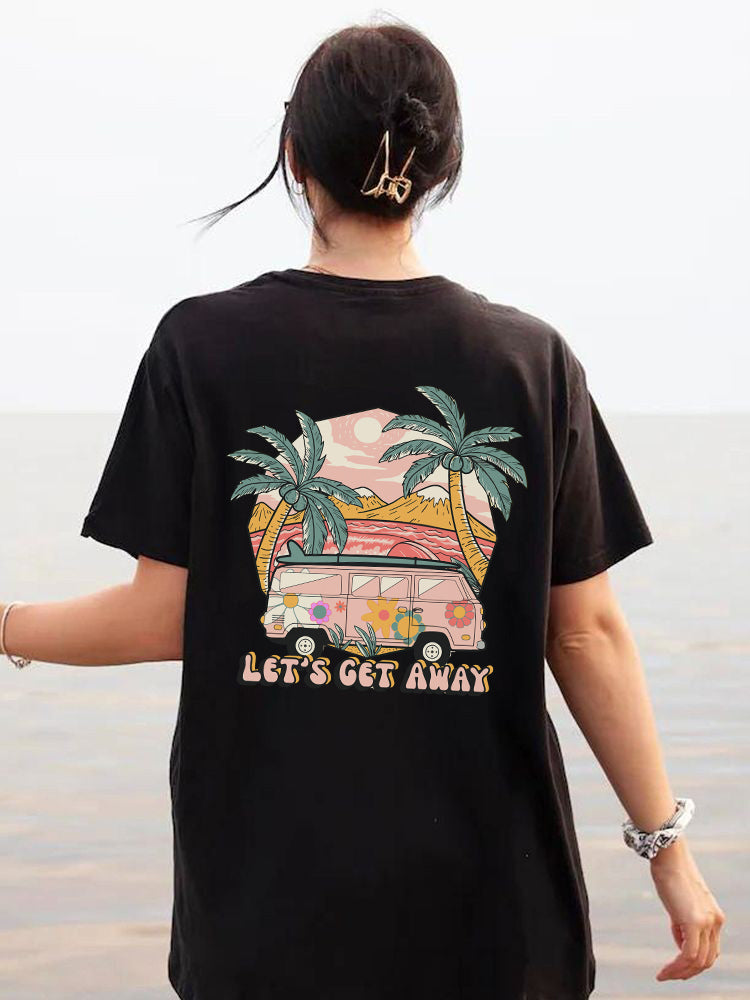 Camiseta Básica Com Estampa Van Rosa Coqueiro