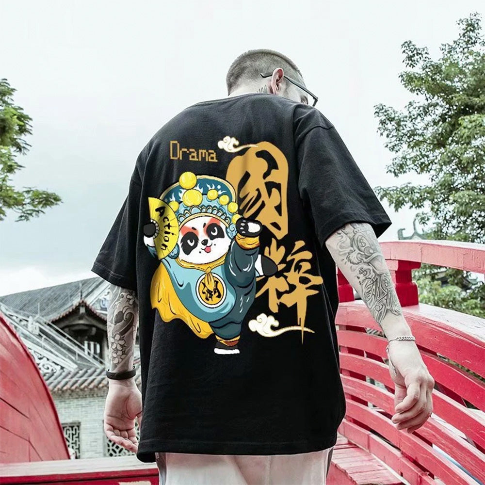camiseta básica  com estampa leque panda - Preto
