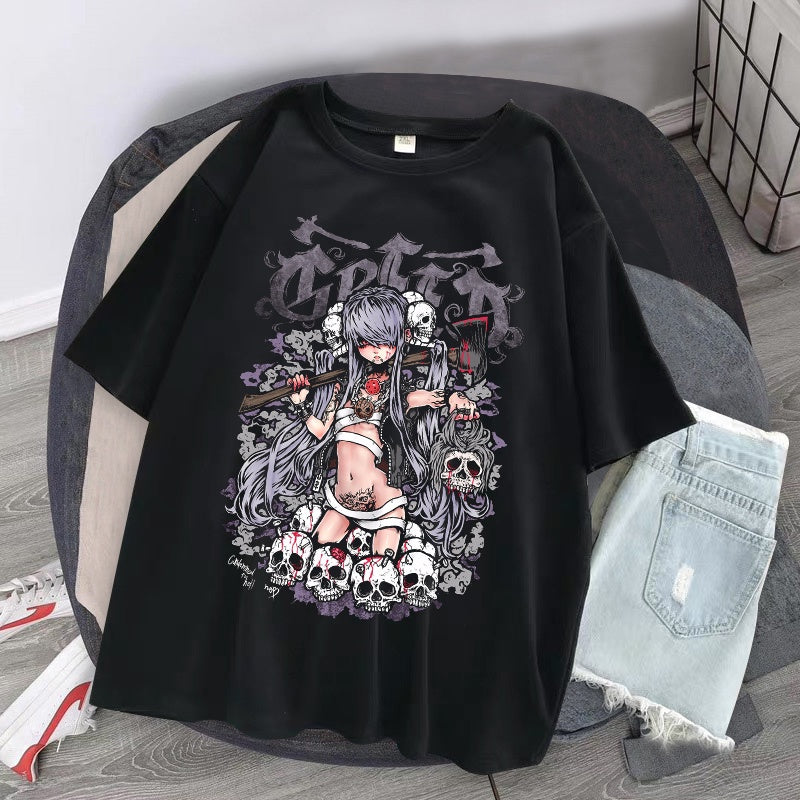 Camiseta básica com estampa menina caveira Esqueleto