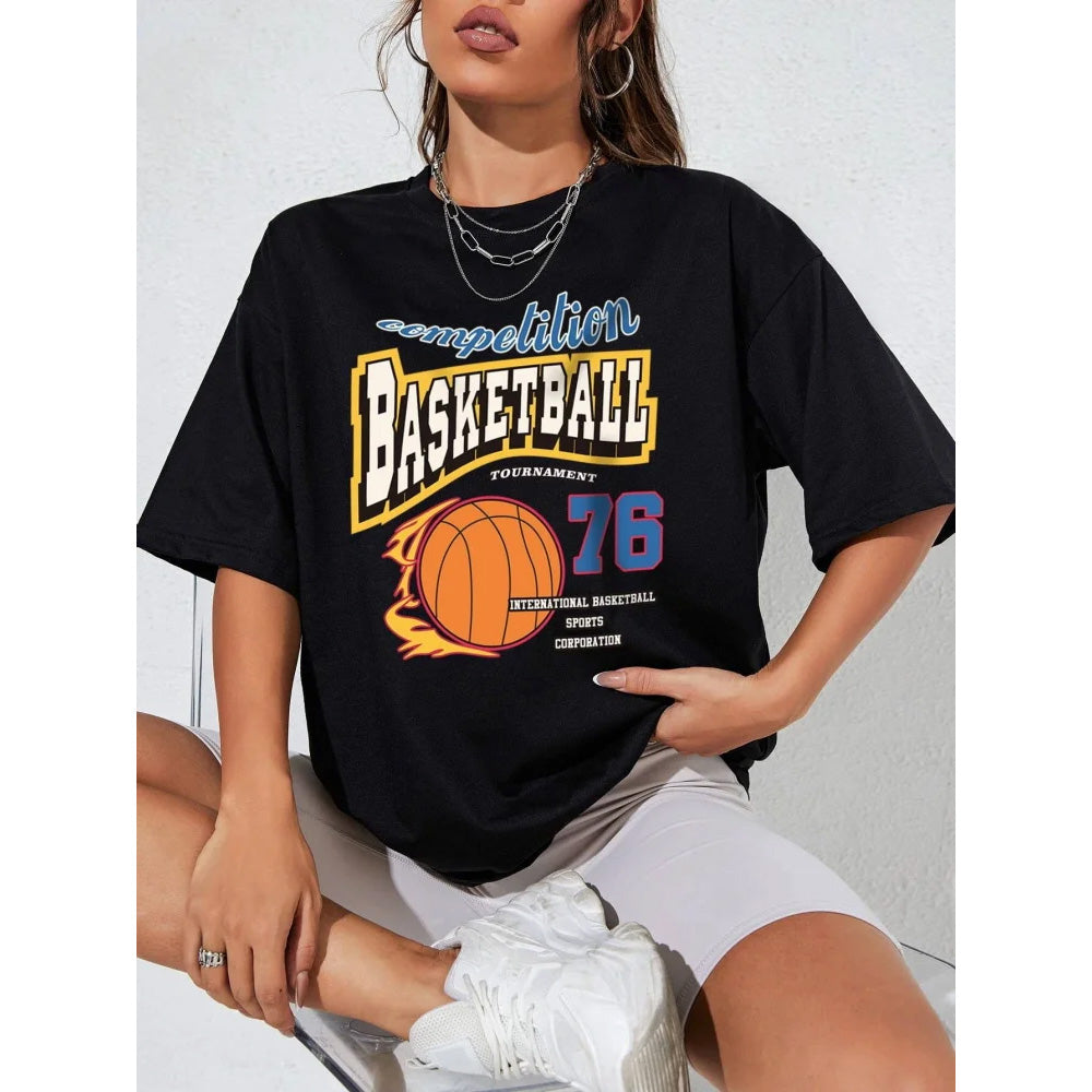 Camiseta Básica Feminina Com Estampa Bola De Basket