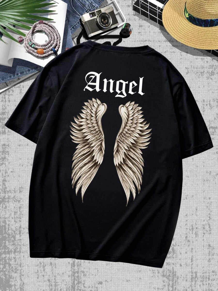 camiseta básica com estampa asas de anjo costa - Preto