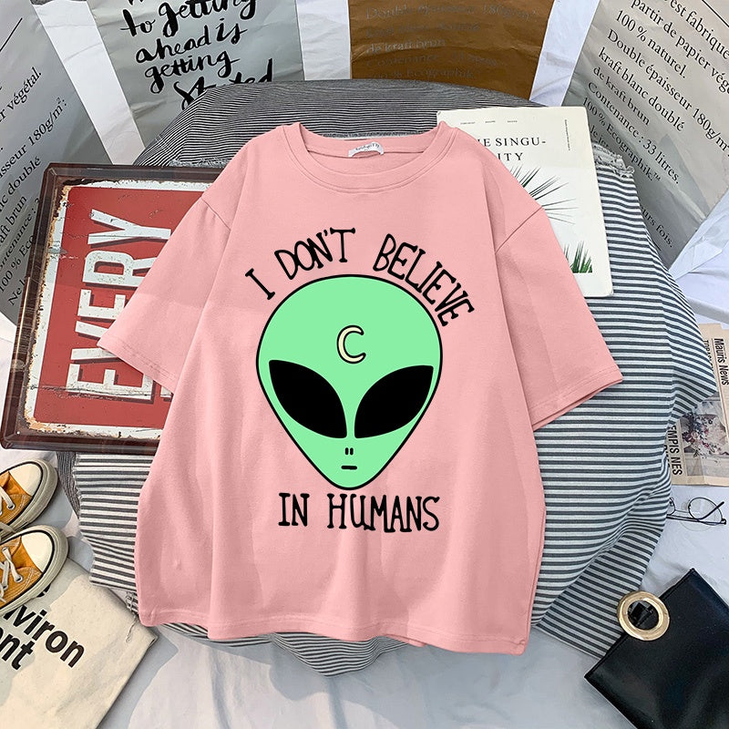 camiseta básica com estampa alien verde - Rosa bebe
