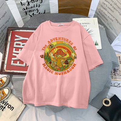 Camiseta Básica Com Estampa Cogumelo Mágico- rosa -bebê
