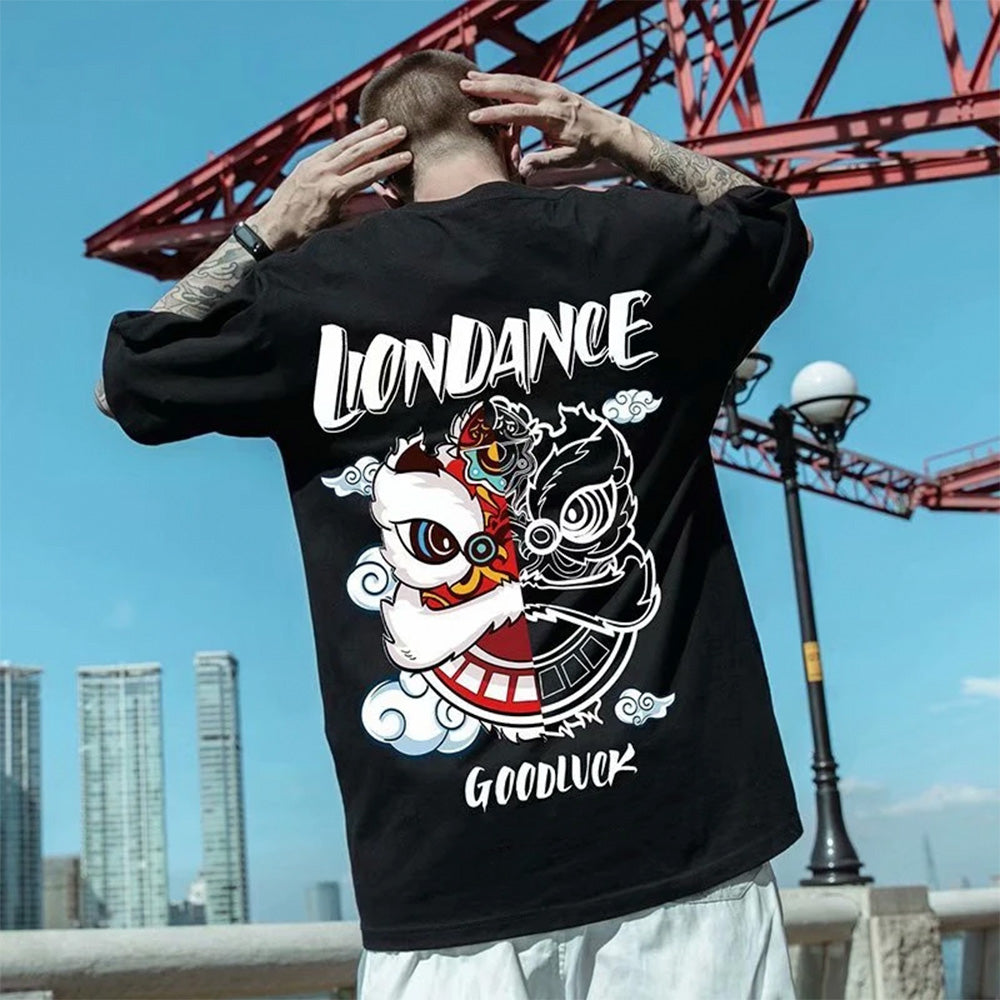 camiseta básica com estampa dança do leão