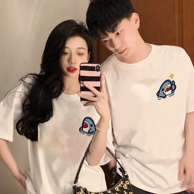 Camisetas Casal Sharks Tubarões Cute - branco