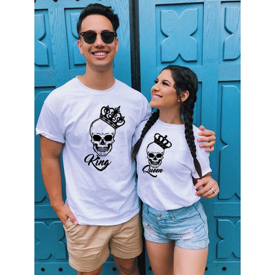 Camisetas Casal Queen and King - branco