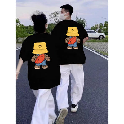 Camiseta básica Com Estampa Ursinho Aventureiro - Preto