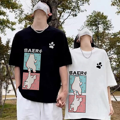 Camiseta Básica Com Estampa Ursinho Game - Preto e Branco