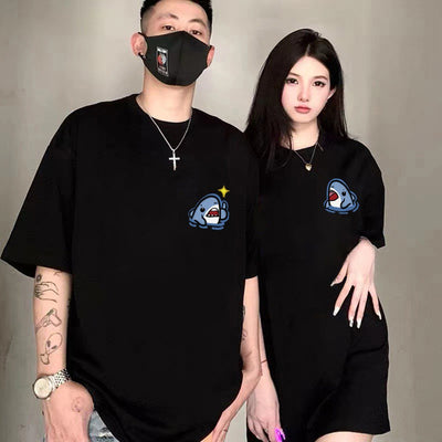 Camisetas Casal Sharks Tubarões Cute - preto