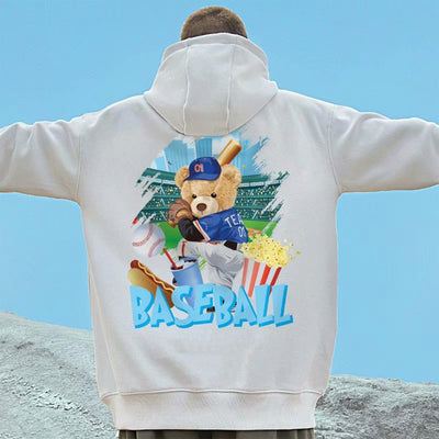 Moletom Canguru Com Estampa Baseball Urso - Branco