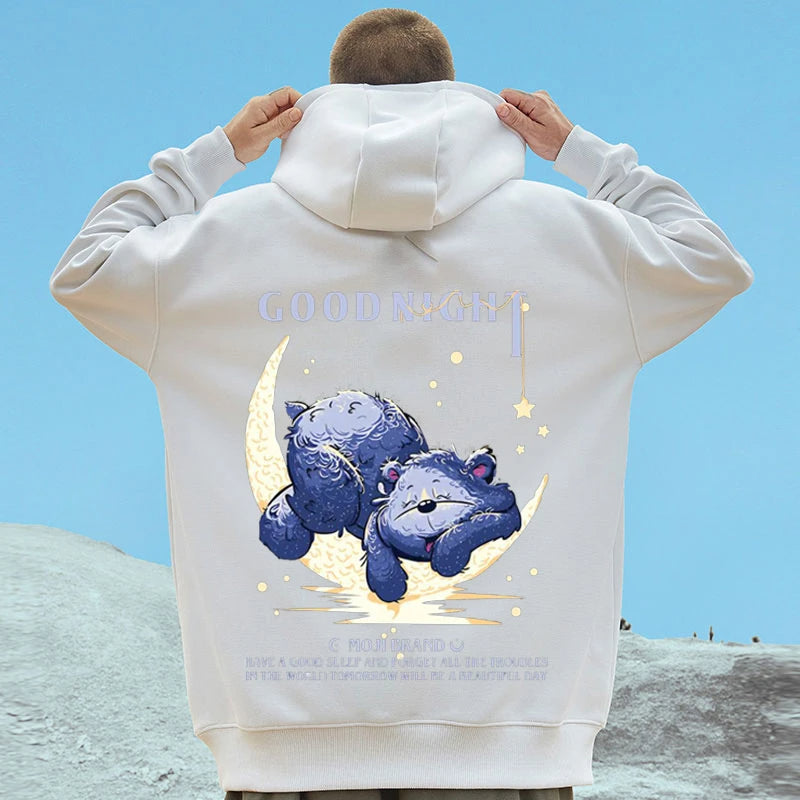 Moletom CAnguru Com Estampa Ursinho Dormindo Na Lua - Branco