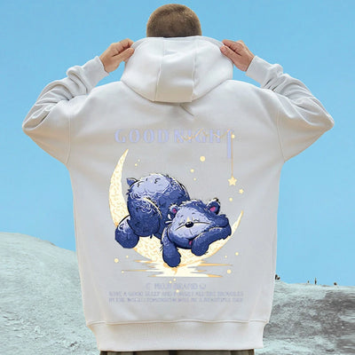 Moletom CAnguru Com Estampa Ursinho Dormindo Na Lua - Branco