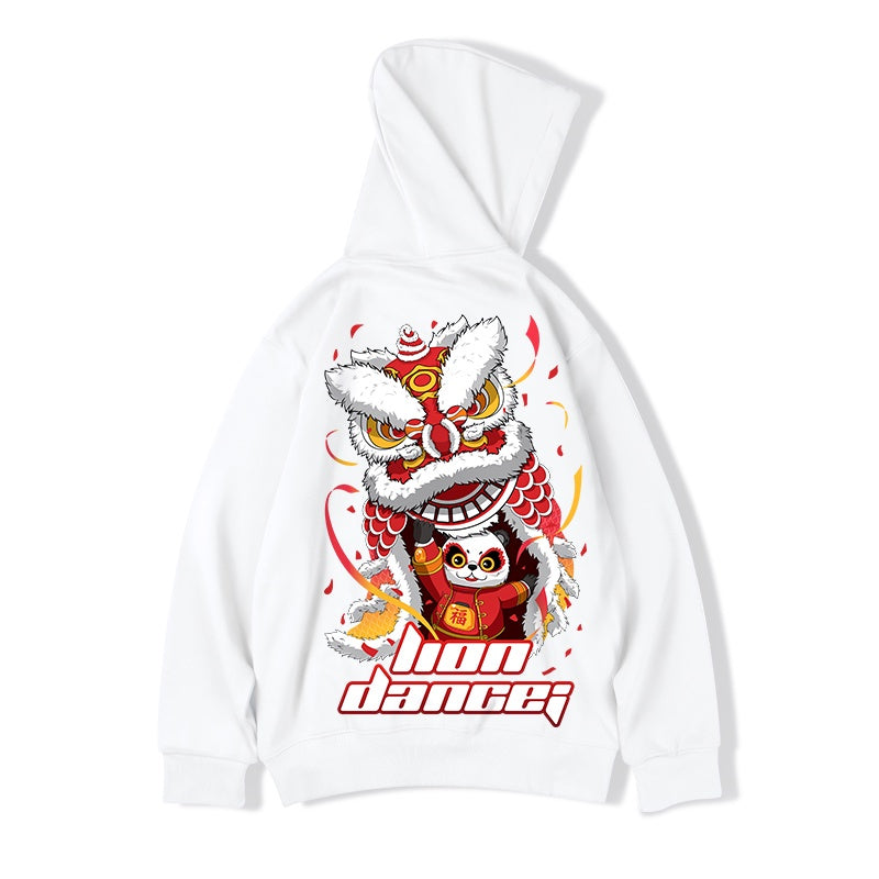 Moletom Canguru Com Estampa Panda Dança Do Leão- branco