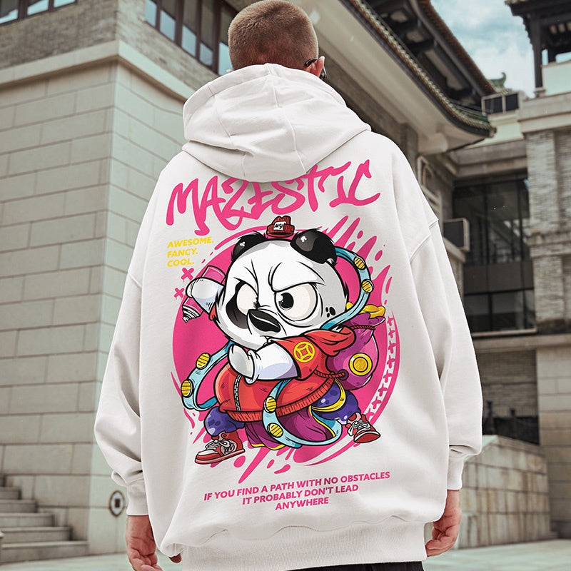 Moletom Canguru Com Estampa Panda Lutador- branco