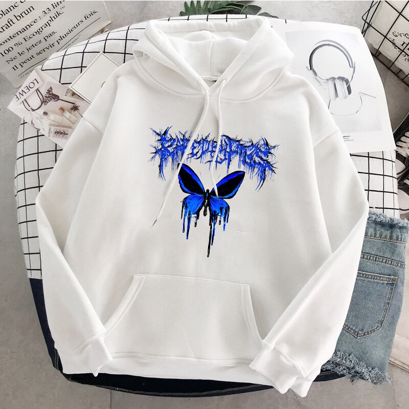 Moletom Canguru Unissex Ghotic Butterfly Blue- Branco