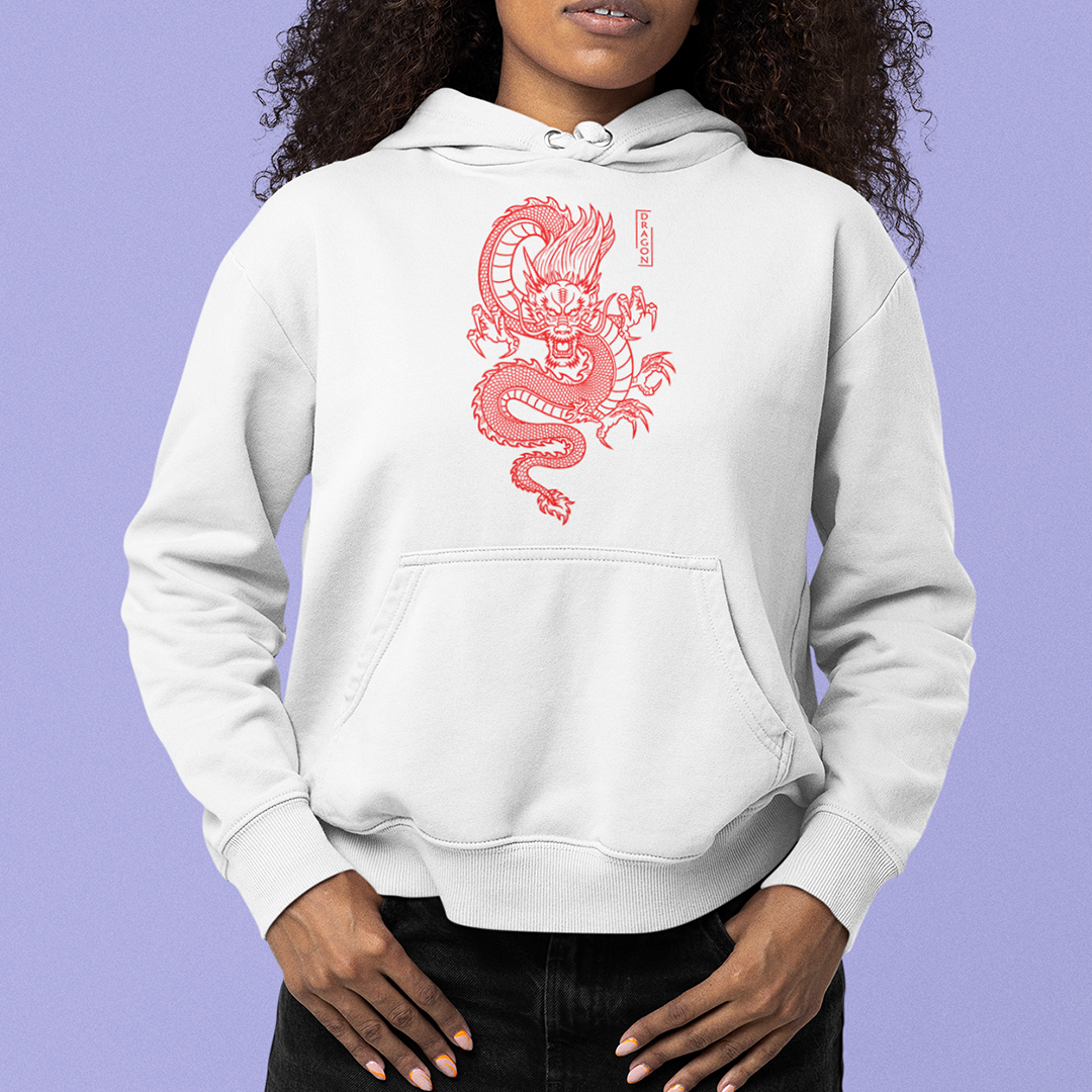 Moletom Canguru Unissex Red Dragon - Branco