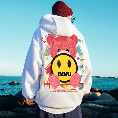 Moletom Canguru Urso Fofo Moda Pelucia Streetwear Acsu Smile - branco