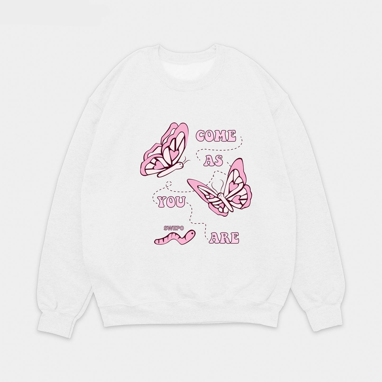 moletom gola redonda com estampa borboleta rosa