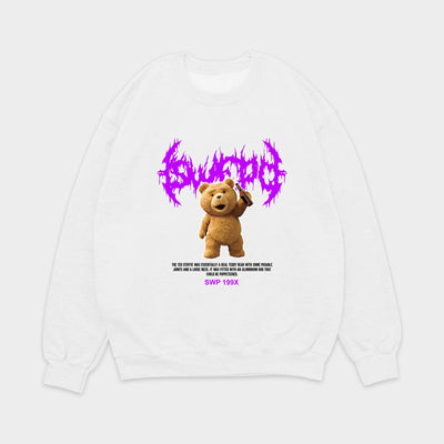 moletom gola redonda com estampa teddy bear bebendo - Branco