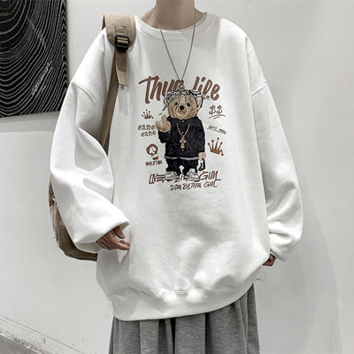Moletom Gola Redonda Com Estampa Ursinho Thug Life - Branco