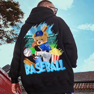 Moletom Canguru Com Estampa Ursinho Baseball - Preto