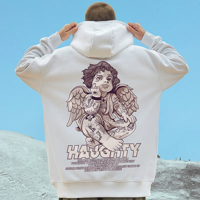 Moletom CAnguru Com Estampa Anjo Tattoado - Branco