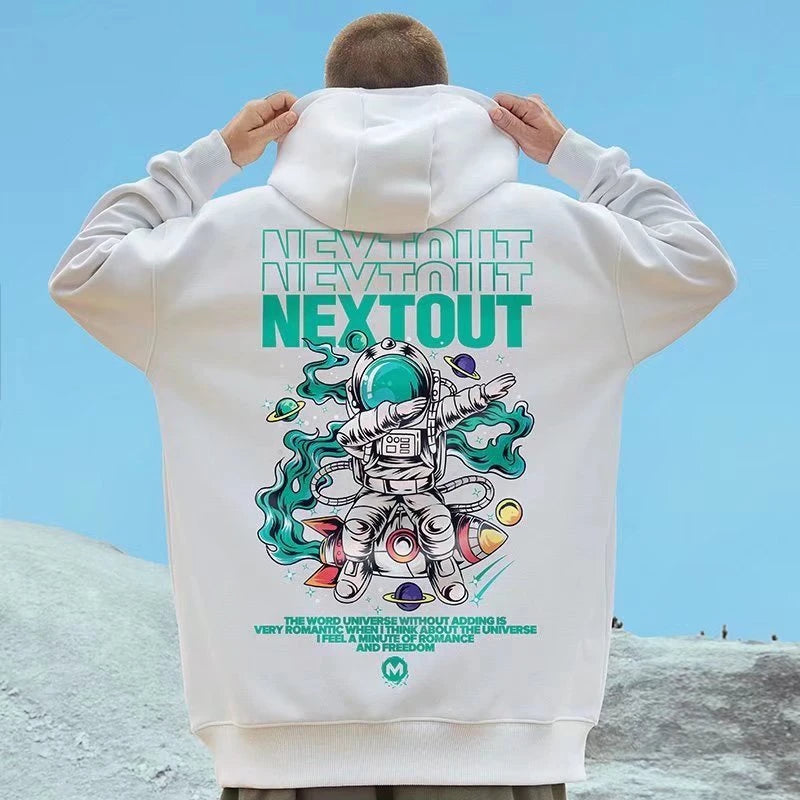 Moletom Canguru Nextout Moda Astronauta Vintage Arte - branco