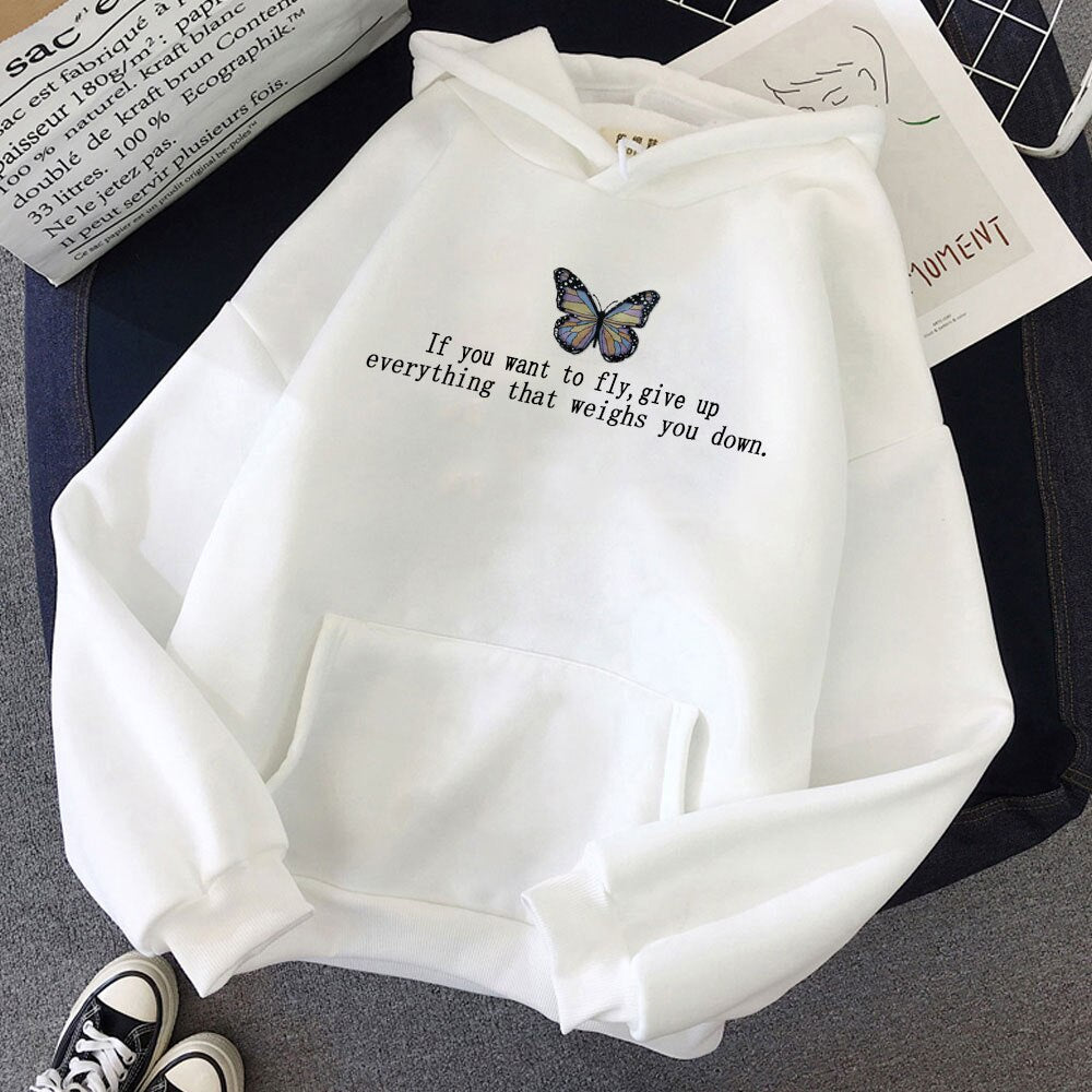 Moletom Canguru Unissex Butterfly If You Want to Fly Branco
