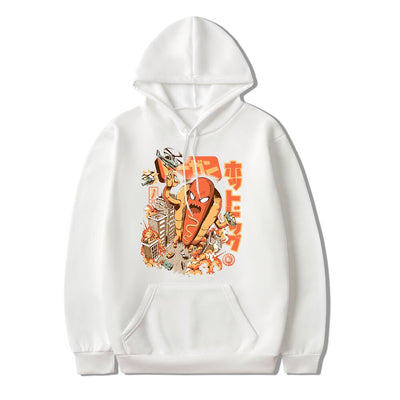 Moletom Canguru Unissex Hot Dog Monster Cartoon Branco