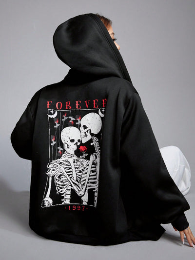 Moletom Canguru Caveiras Skull Forever Love - preto