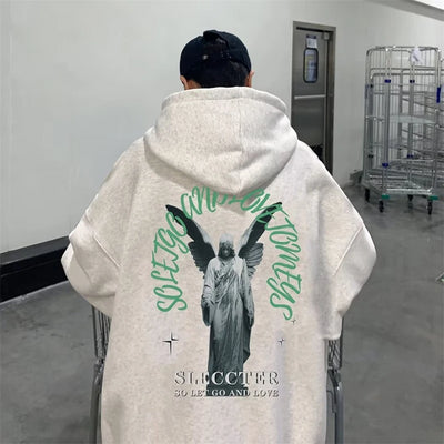 Moletom CAnguru Com Estampa Estatua Anjo - Branco