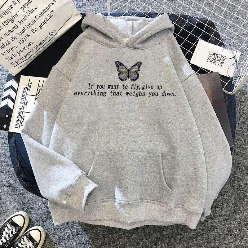 Moletom Canguru Unissex Butterfly If You Want to Fly Cinza