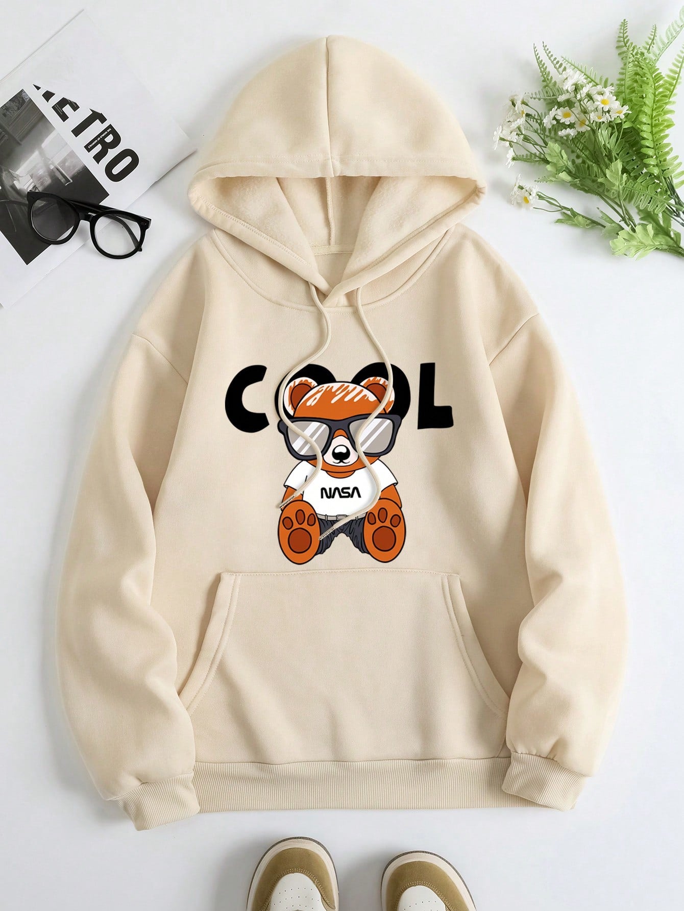 Moletom Canguru Com Estampa Ursinho Streetwear - Pérola
