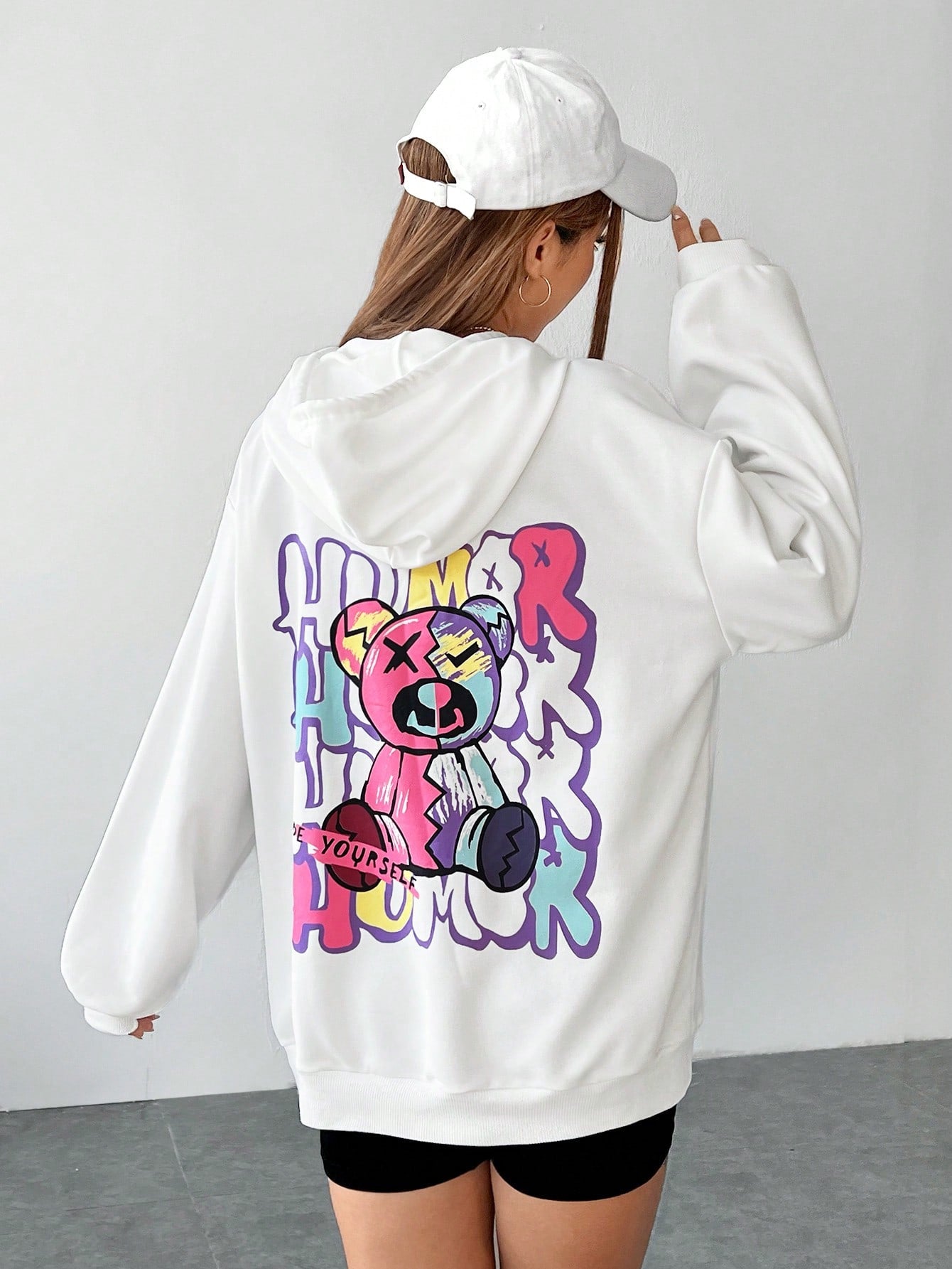 Moletom Canguru Com estampa Ursinho Colorido - Branco