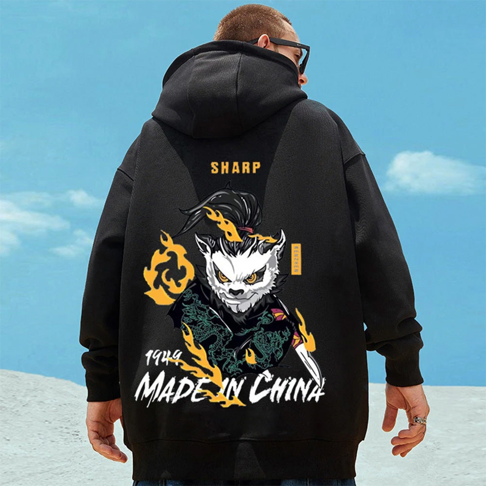 Moletom Canguru Com Estampa Panda Ninja-preto
