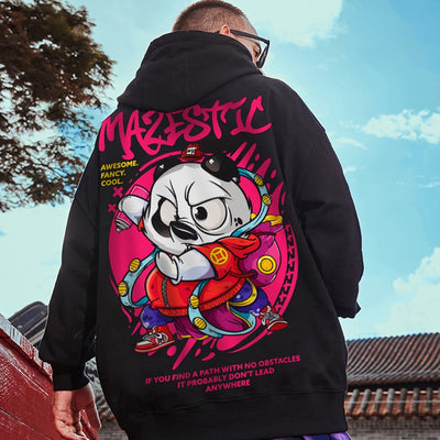 Moletom Canguru Com Estampa Panda Lutador- preto