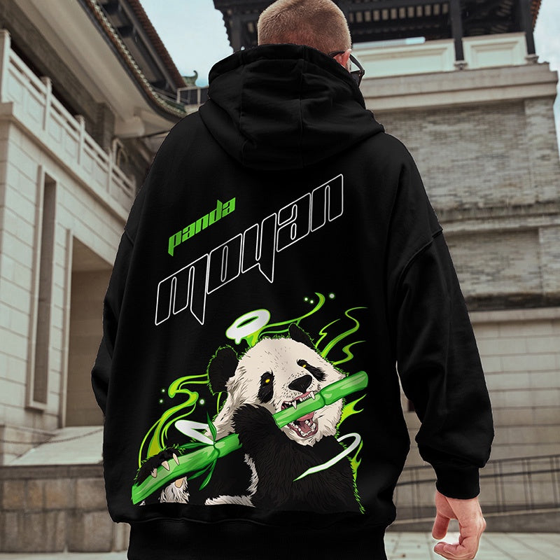 Moletom Canguru Com Estampa Panda  Comendo Bambu-preto