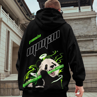 Moletom Canguru Com Estampa Panda  Comendo Bambu-preto