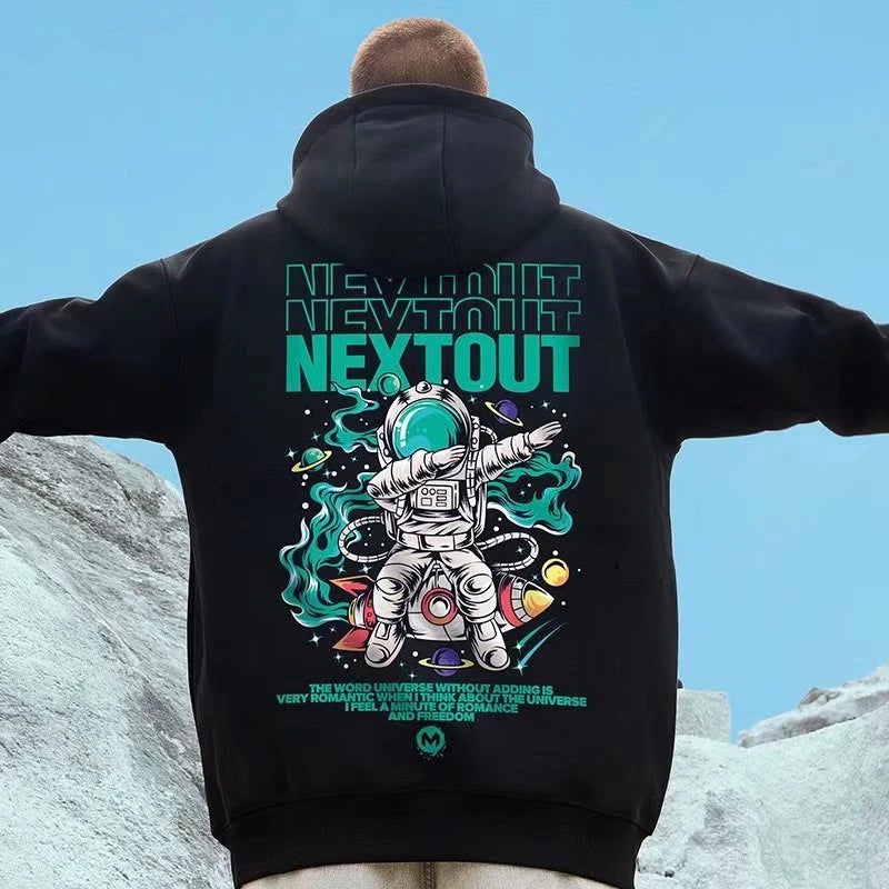 Moletom Canguru Nextout Moda Astronauta Vintage Arte - preto