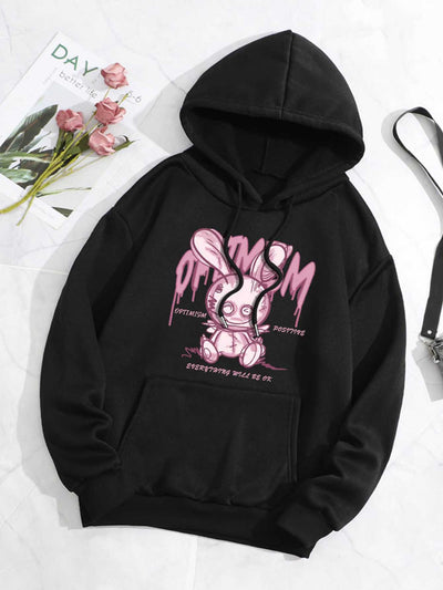 Moletom Canguru Com Estampa Coelho Rosa