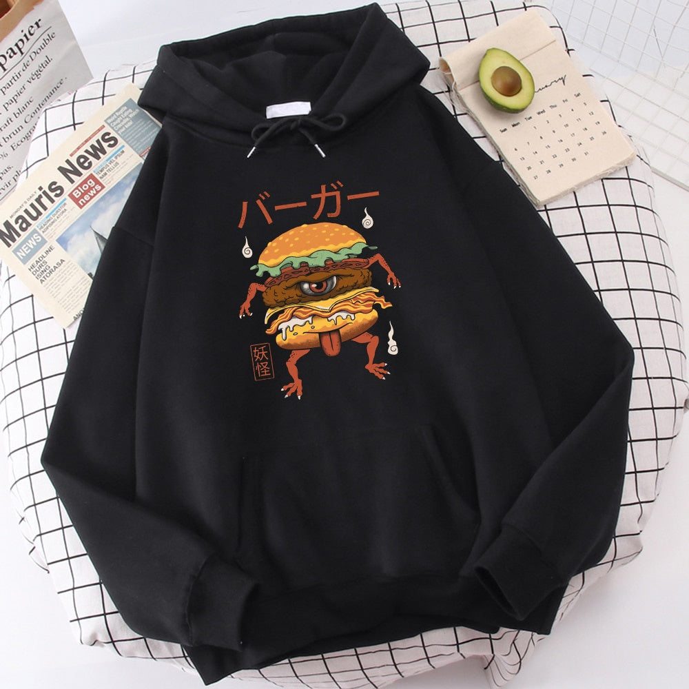Moletom Canguru Unissex Monster Burger Food Cartoon Preto