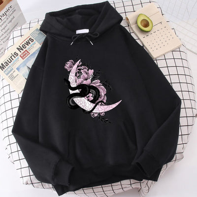 Moletom Canguru Unissex Snake Moon and Flowers - preto